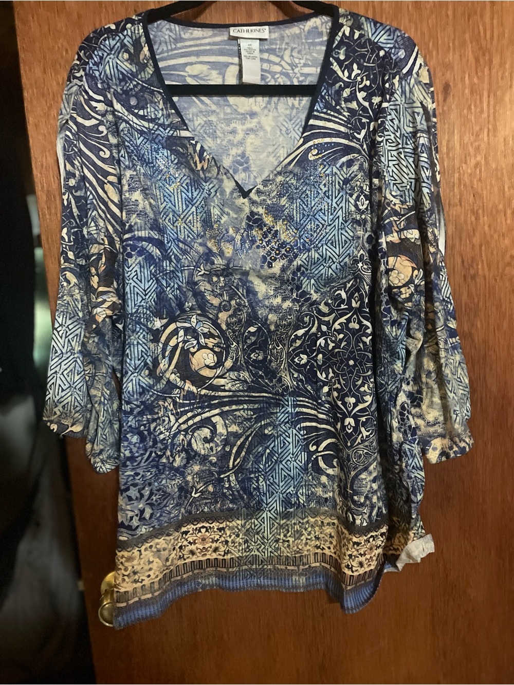 Catherines Blue Multi-Print V-Neck Women's Tunic